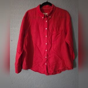 Maeve by Anthropologie Women's Linen Cotton Button Down Shirt Medium Red Pocket